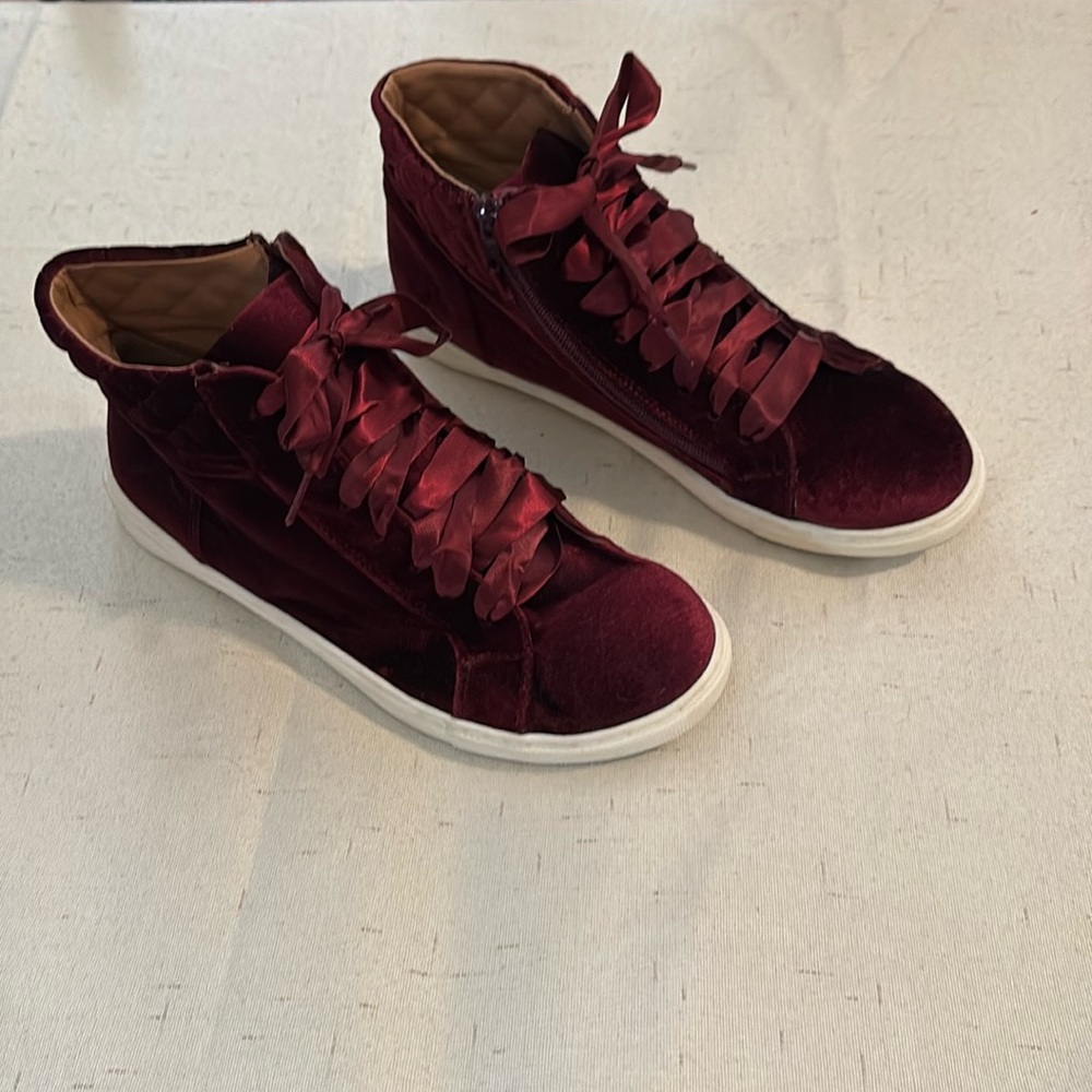 Velvet Zip Up Sneakers With Ribbon Laces
